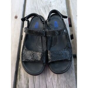 Wolky Sandals Womens Sz 10 EU 41 Black Strappy Black Leather Comfort Slingback